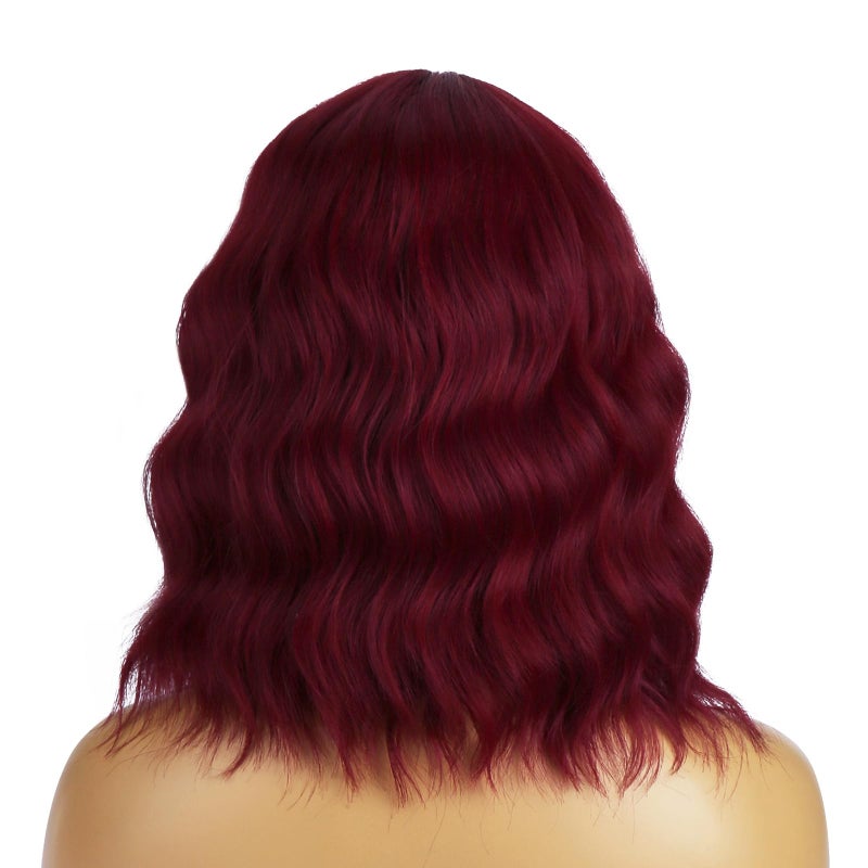 BERON 14 Inches Red Wig Short Curly Wigs Wine Red Wigs with Bangs for Women Synthetic Wig with Hairnet - Image 4